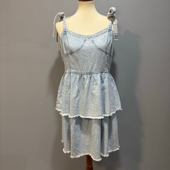 Y2K American Eagle retro denim corset mini dress w/adjustable ties, size XL - Picture 2 of 8
